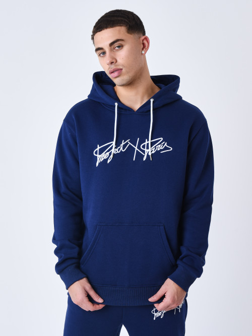 Full logo embroidered hoodie - Midnight blue
