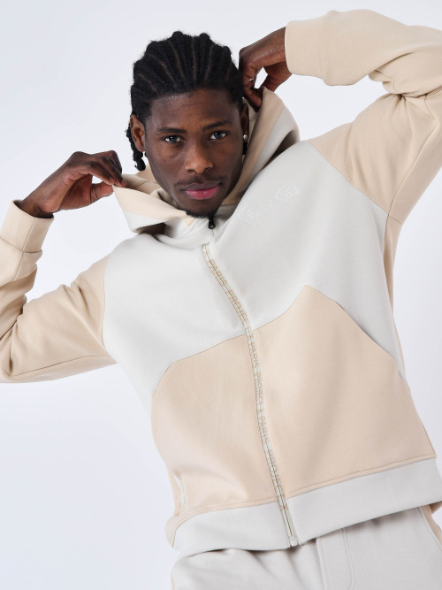 Two-tone zip-up hoodie - Greige
