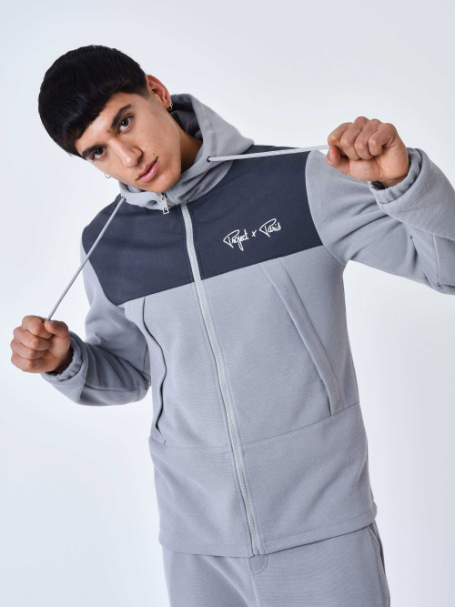 Two-material jogging jacket - Light grey