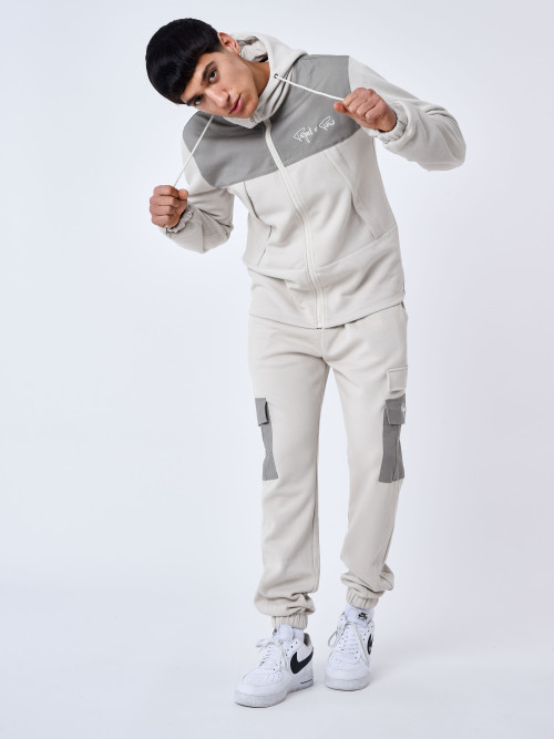 Two-material jogging pants with pockets - Greige