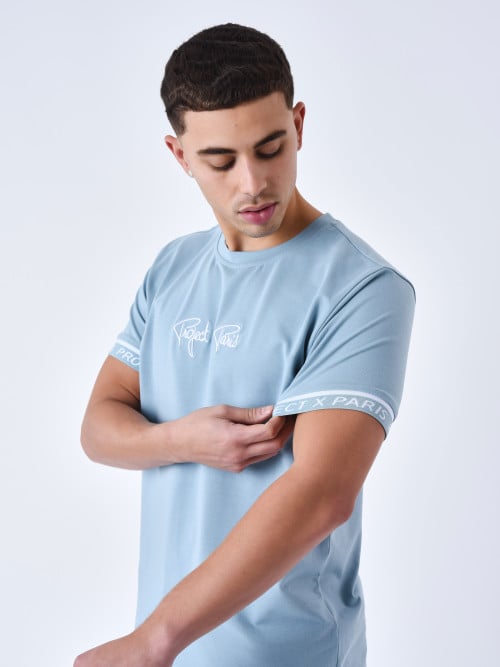 T-Shirt mit elastischen Bändern - Himmelblau