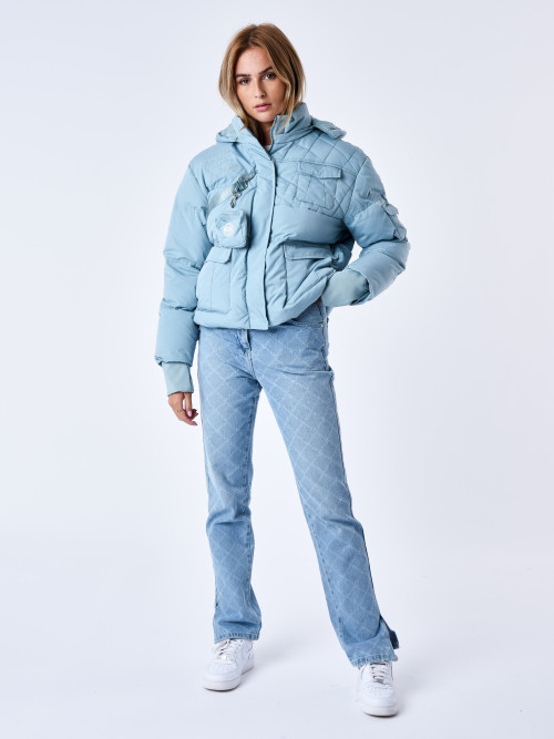 Short quilted down jacket - Blue green