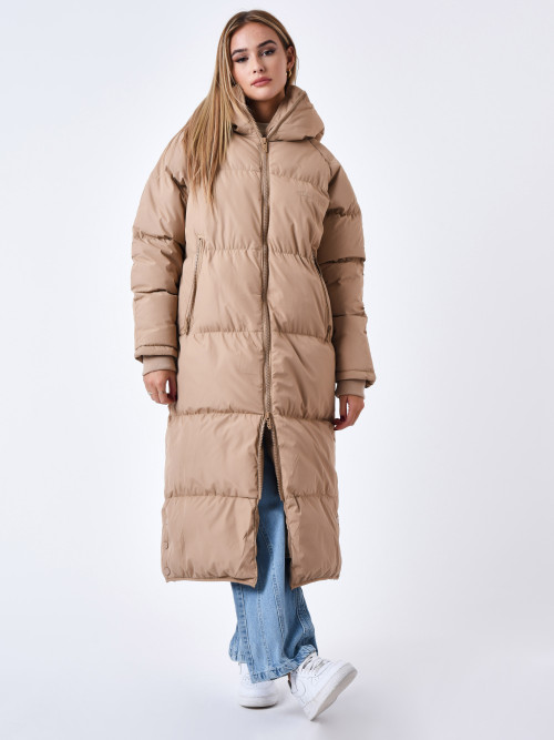 Long Hooded Down Jacket - Camel