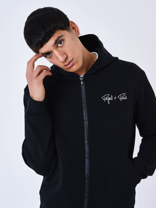 Plain zip-up hoodie - Black