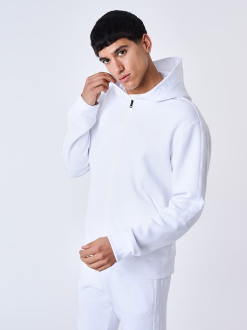 Plain zip-up hoodie - White