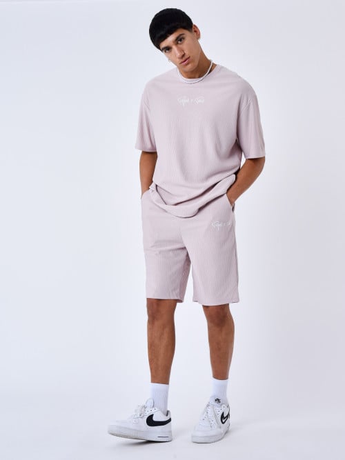 Plain textured shorts - Powder pink
