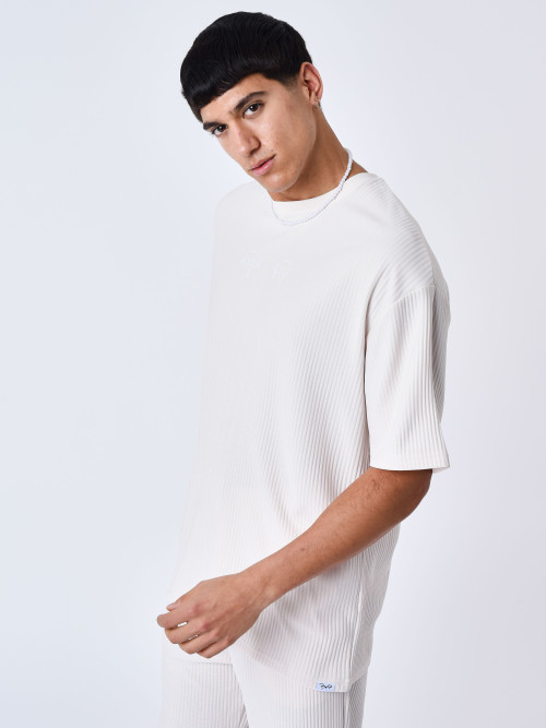 Plain textured tee shirt - Ivory