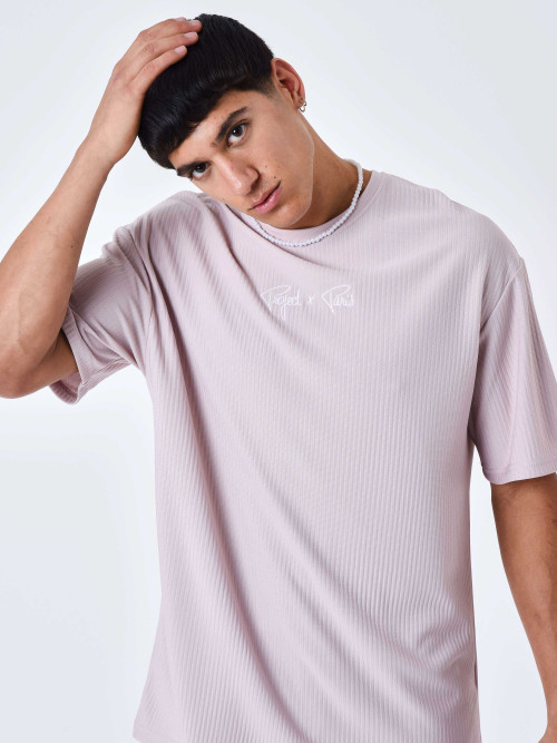 T-shirt lisa com textura - Cor-de-rosa claro