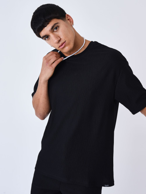Plain textured tee shirt - Black