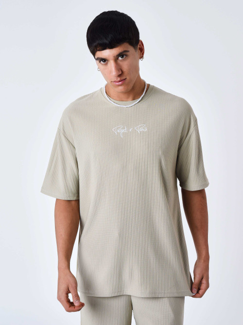 Unifarbenes, strukturiertes T-Shirt - Khaki