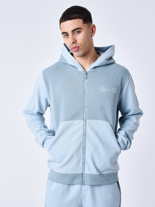 Two-tone zip-up hoodie - Grey blue