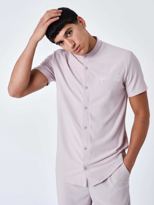 Plain textured short-sleeve shirt - Powder pink