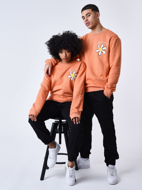 Sweatshirt mit Rundhalsausschnitt Blumen - Orange Kupfer