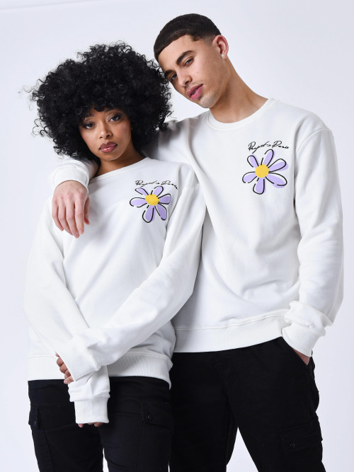Sweatshirt mit Rundhalsausschnitt Blumen - Weiß