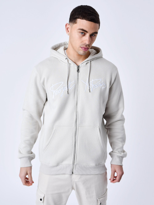 Origin embroidered zipped hooded jacket - Light grey
