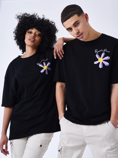 Camiseta Flores - Negro