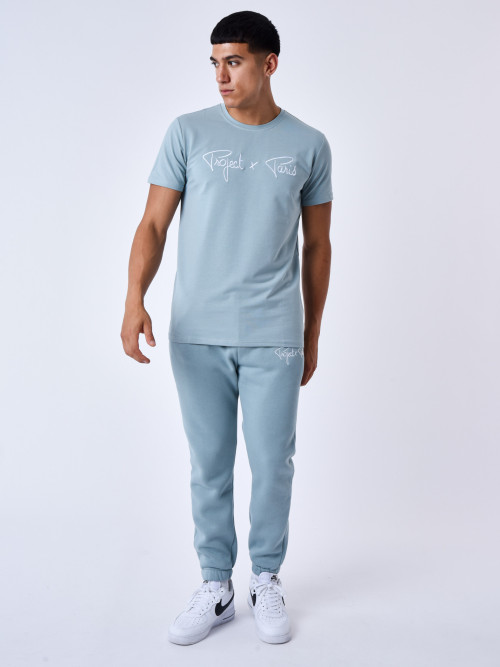 Tee-shirt basic broderie Essentials Project X Paris - Bleu vert