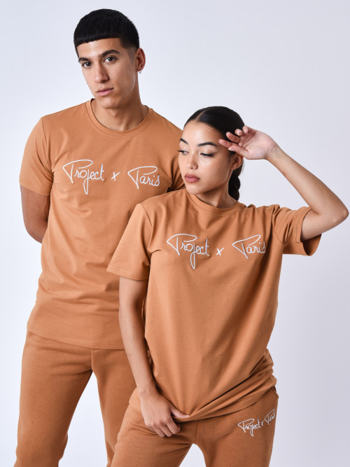 Tee-shirt basic broderie Essentials Project X Paris - Camel
