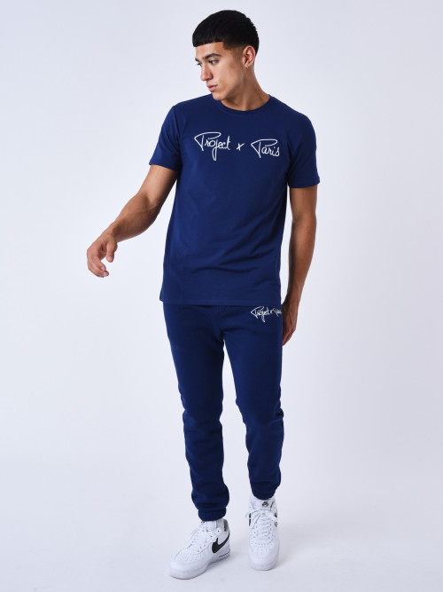 T-Shirt mit Basic-Stickerei Essentials Project X Paris - Nachtblau