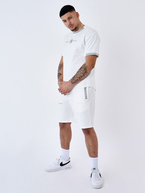 Pantalón corto liso con franja del logotipo - Blanco roto