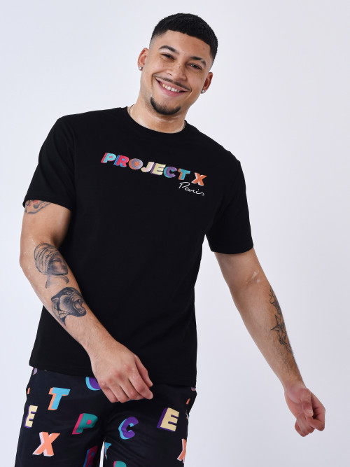 Oversize tee shirt Multicolored embroidery logo - Black