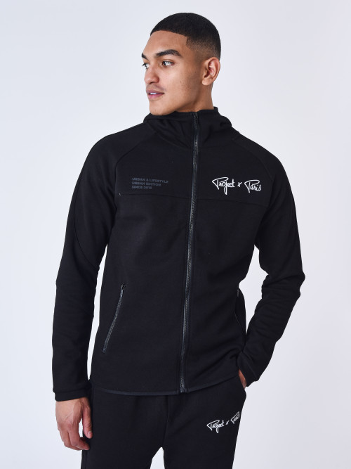 Two-tone zip-up hoodie - Black