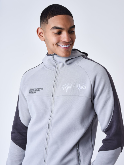 Two-tone zip-up hoodie - Light grey