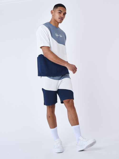 Tricolour Knit Style Short - Grey blue