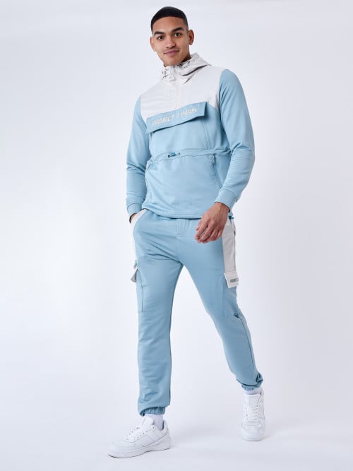 Bas de Jogging style cargo bicolore - Bleu gris