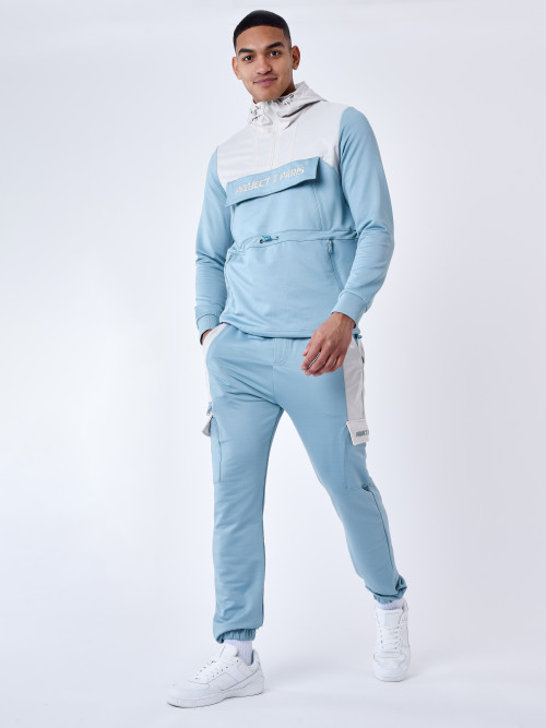 Two-tone cargo style jogging bottoms - Grey blue