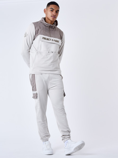 Two-tone cargo style jogging bottoms - Greige