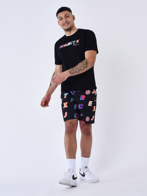 Pantaloncini da bagno con stampa logo multicolore - Nero