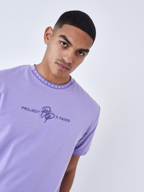 Einfarbiges T-Shirt mit Logo-Streifen - Flieder