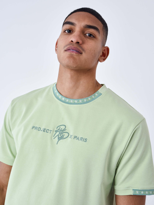 Einfarbiges T-Shirt mit Logo-Streifen - Pistazie