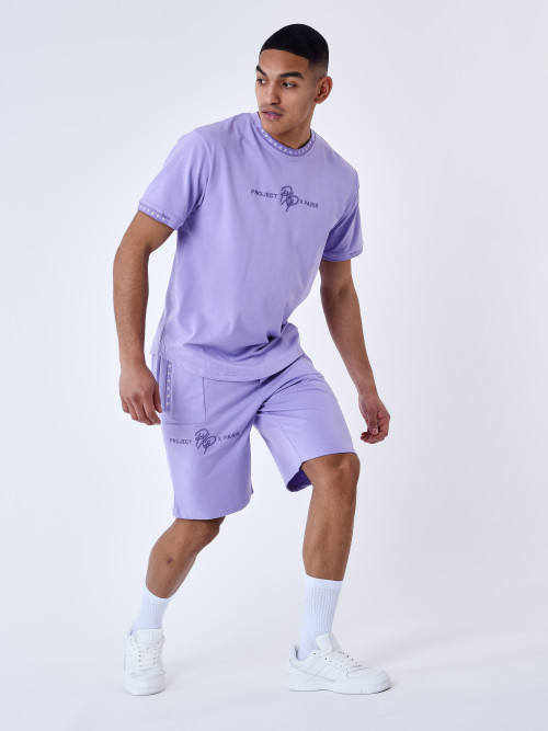 Einfarbige Shorts mit Logo-Streifen - Flieder