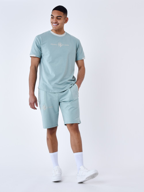Einfarbige Shorts mit Logo-Streifen - Blau Grün