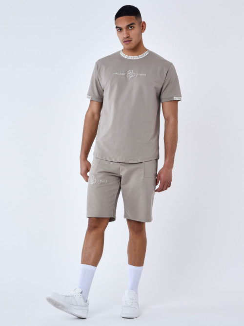 Einfarbige Shorts mit Logo-Streifen - Taupe