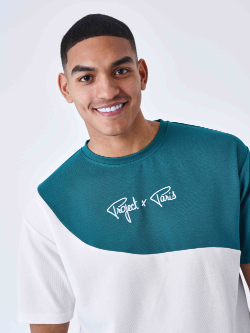 Oversized Tricolor Style Mesh tee shirt - Green