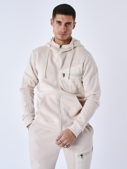 Hooded jacket with bimaterial yoke - Ivory
