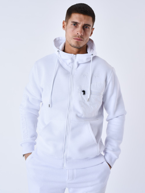 Hooded jacket with bimaterial yoke - White