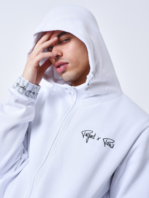 Kapuzen-Sweatshirt mit Reißverschluss Elastisches Logo-Band - Weiß