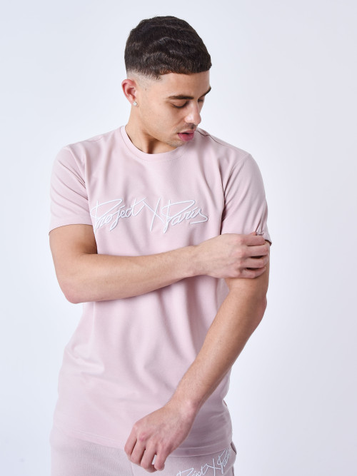 Basic T-shirt full logo embroidery - Rose dragée