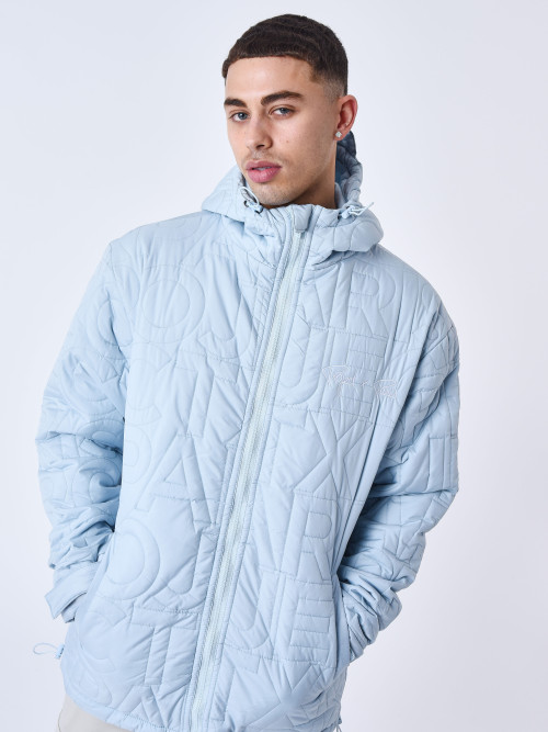 Quilted hooded jacket - Grey blue