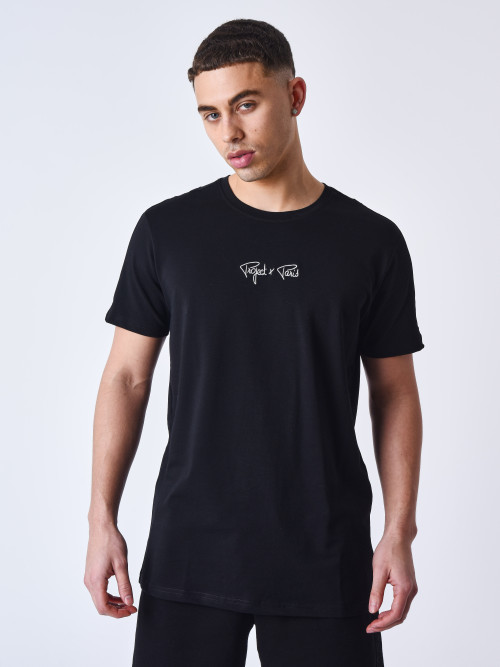 T-shirt com banda de ombro bordada com o logógênero do Project X Paris - Preto