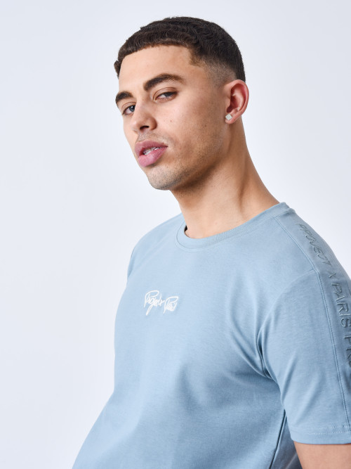 T-shirt com banda de ombro bordada com o logógênero do Project X Paris - Azul cinzento