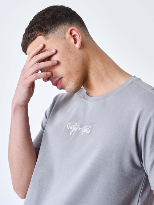 Tee-shirt Bande épaules logo Project X Paris brodé - Gris clair