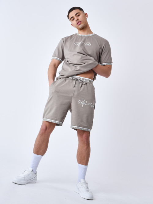 Pantalón corto con logotipo bordado - Topo