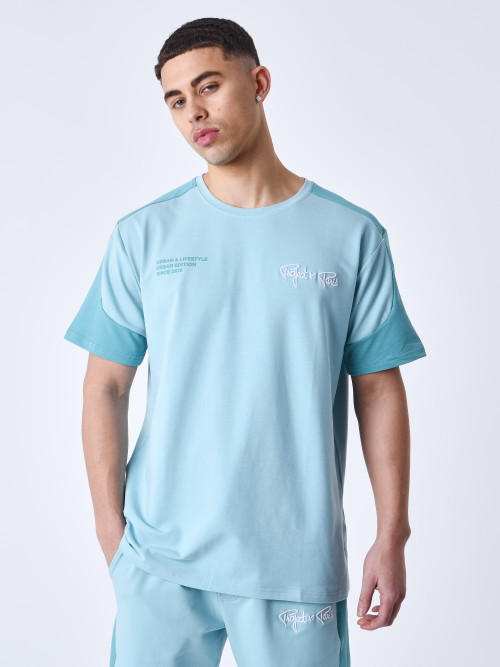 T-shirt bicolor - Ciano