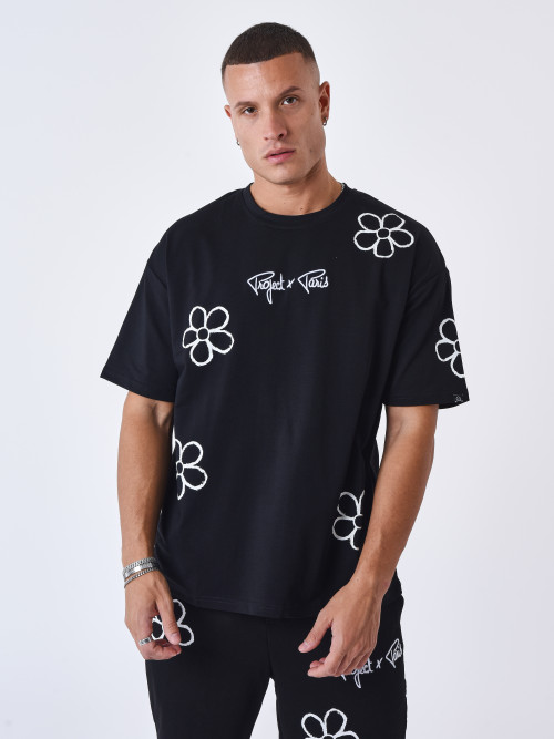 Camiseta floral integral - Negro