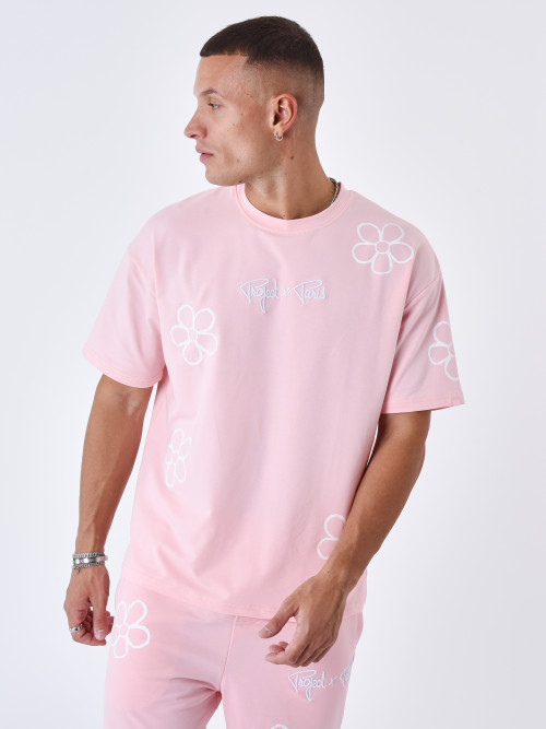 T-shirt com motivos florais - Rosa